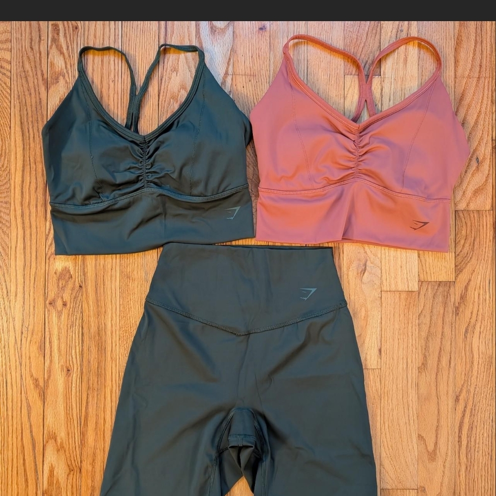 Gymshark Elevate Pink And Green Bra And Shorts Set
